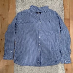 Polo Ralph Lauren Classic Fit Gingham Stretch Poplin Shirt (XXL, Blue/White)